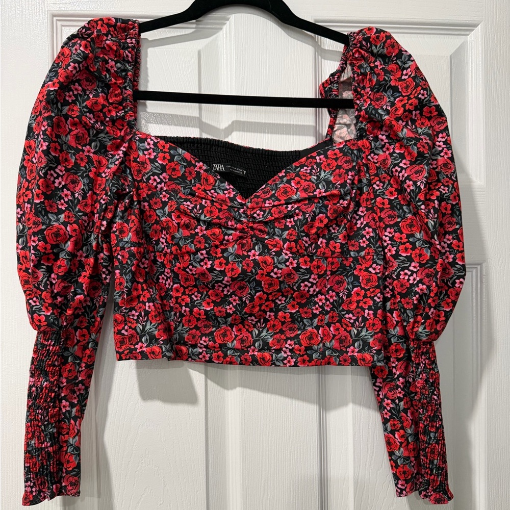 Zara Red Floral Crop Top
